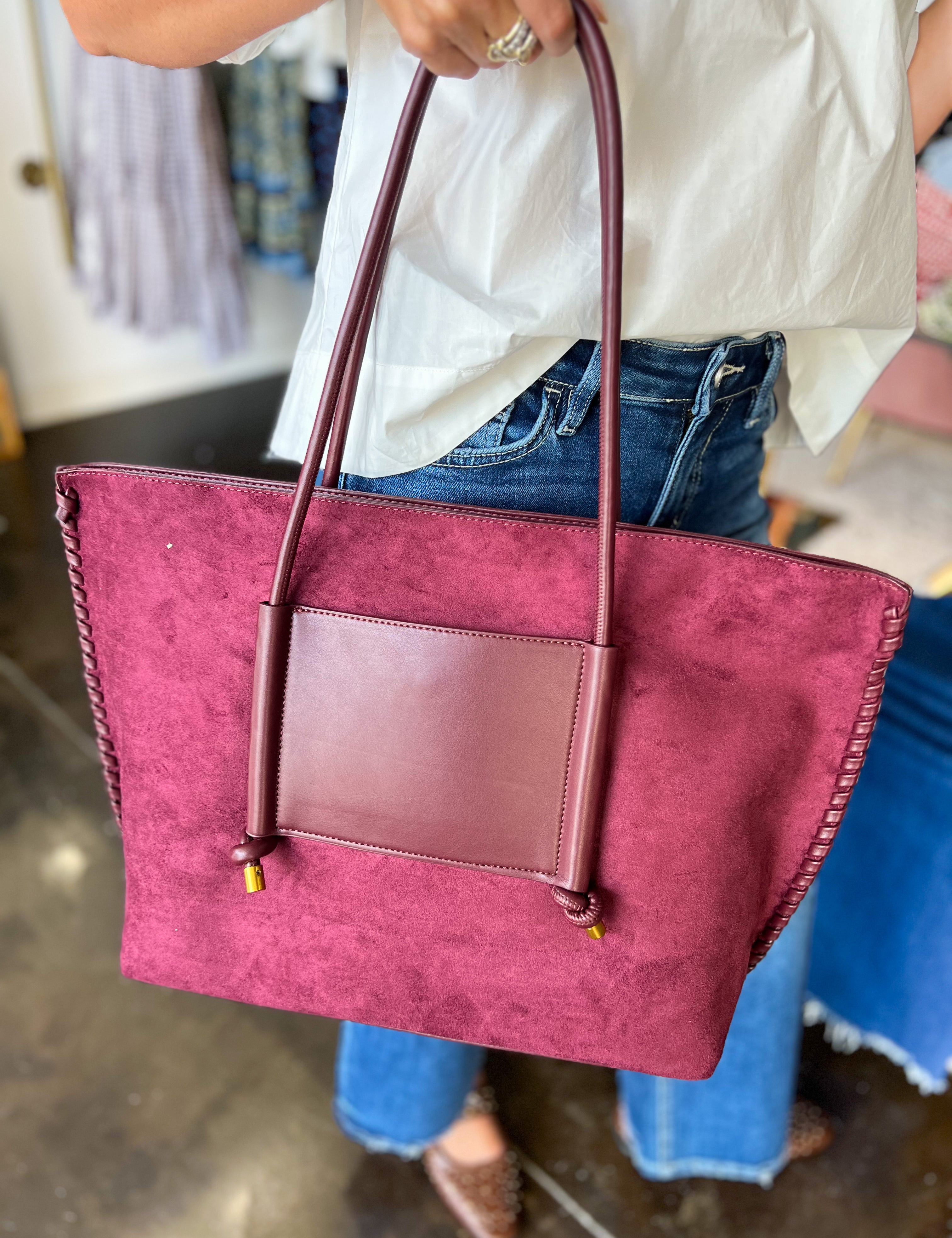 Paige Suede Tote Bag - Wine-130 ACCESSORIES-SHIRALEAH-July & June Women's Fashion Boutique Located in San Antonio, Texas