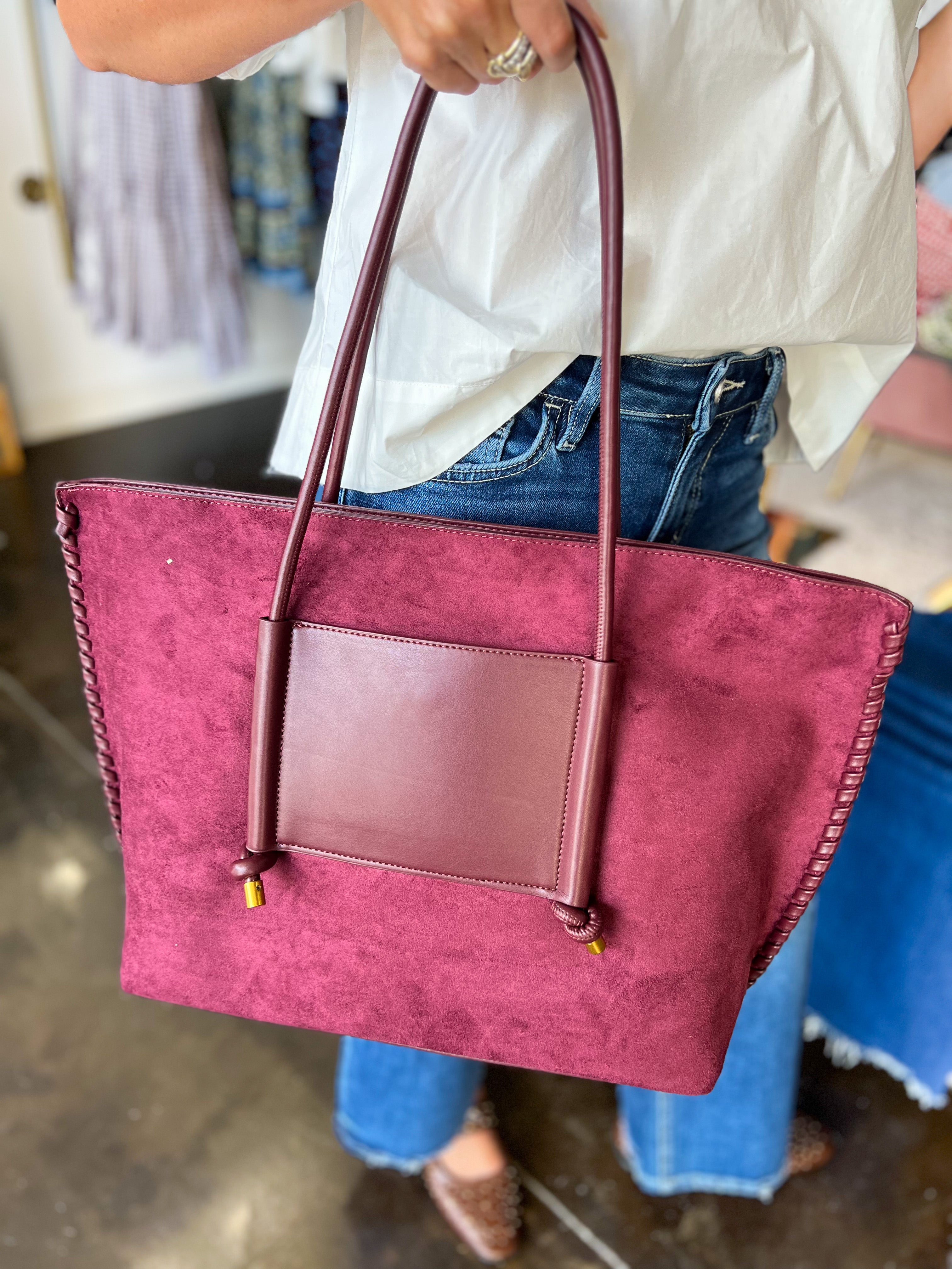 Paige Suede Tote Bag - Wine-130 ACCESSORIES-SHIRALEAH-July & June Women's Fashion Boutique Located in San Antonio, Texas