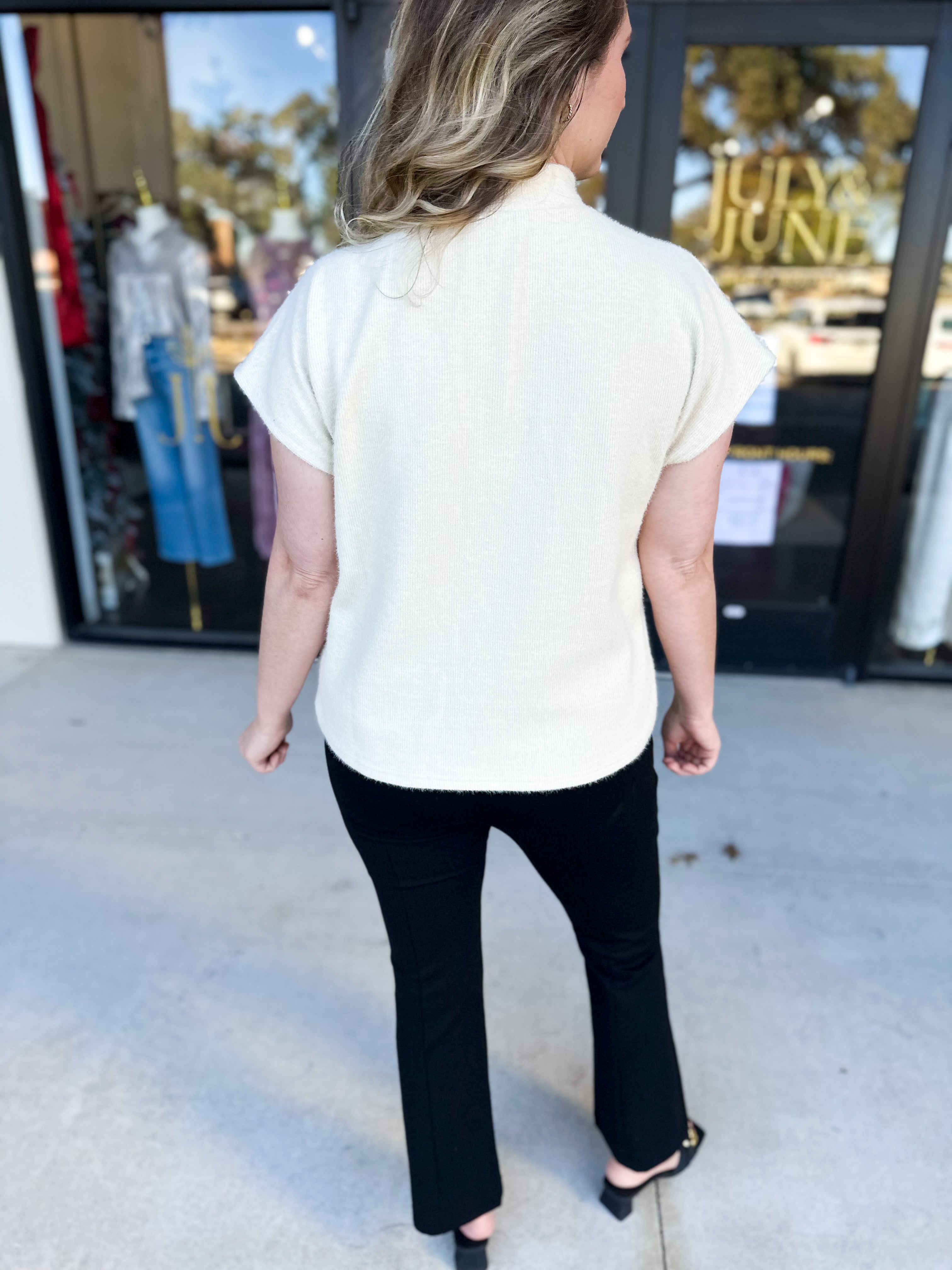 THML - Mock Neck Fuzzy Sweater Top - Cream-230 Sweaters/Cardis-THML-July & June Women's Fashion Boutique Located in San Antonio, Texas