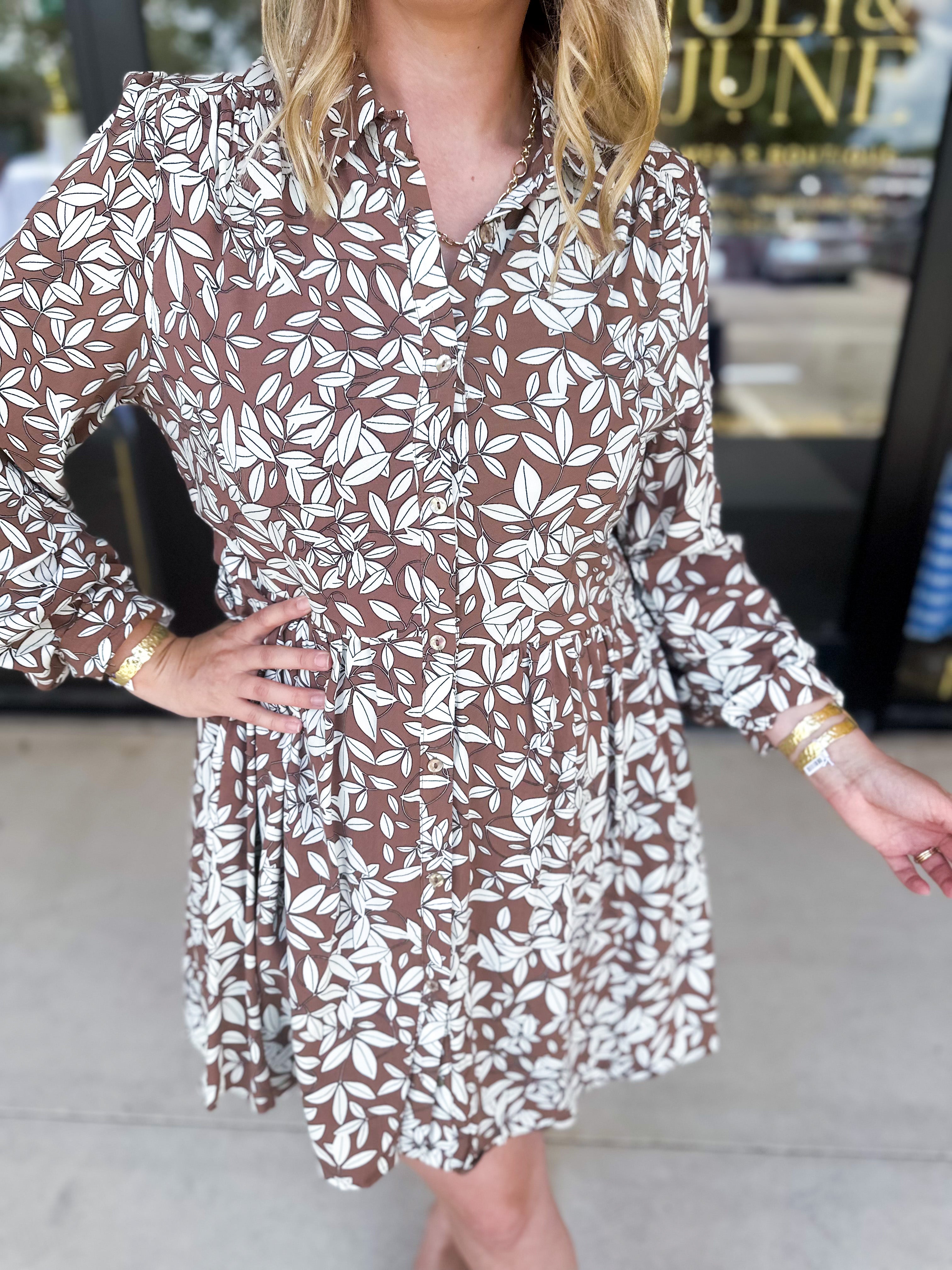 Mocha Floral Mini Dress-510 Mini-LISTICLE-July & June Women's Fashion Boutique Located in San Antonio, Texas