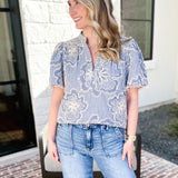 THML - Blue Skies Embroidered Blouse-510 Mini-THML-July & June Women's Fashion Boutique Located in San Antonio, Texas