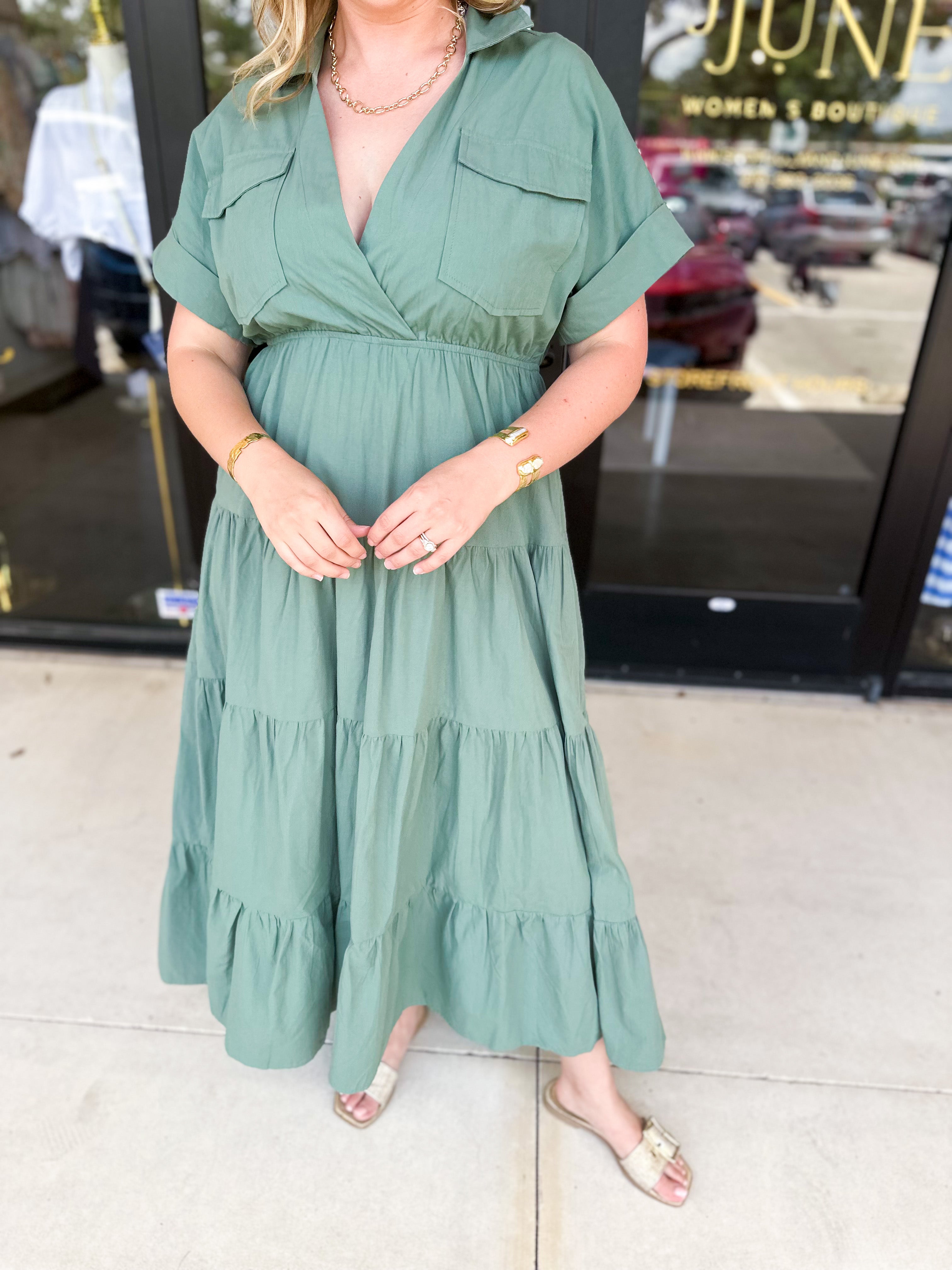 Vintage Green Midi Dress-500 Midi-LISTICLE-July & June Women's Fashion Boutique Located in San Antonio, Texas