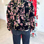 Velvet Floral Blouse - Black-200 Fashion Blouses-JODIFL-July & June Women's Fashion Boutique Located in San Antonio, Texas