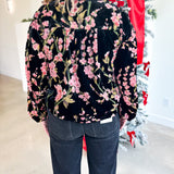 Velvet Floral Blouse - Black-200 Fashion Blouses-JODIFL-July & June Women's Fashion Boutique Located in San Antonio, Texas
