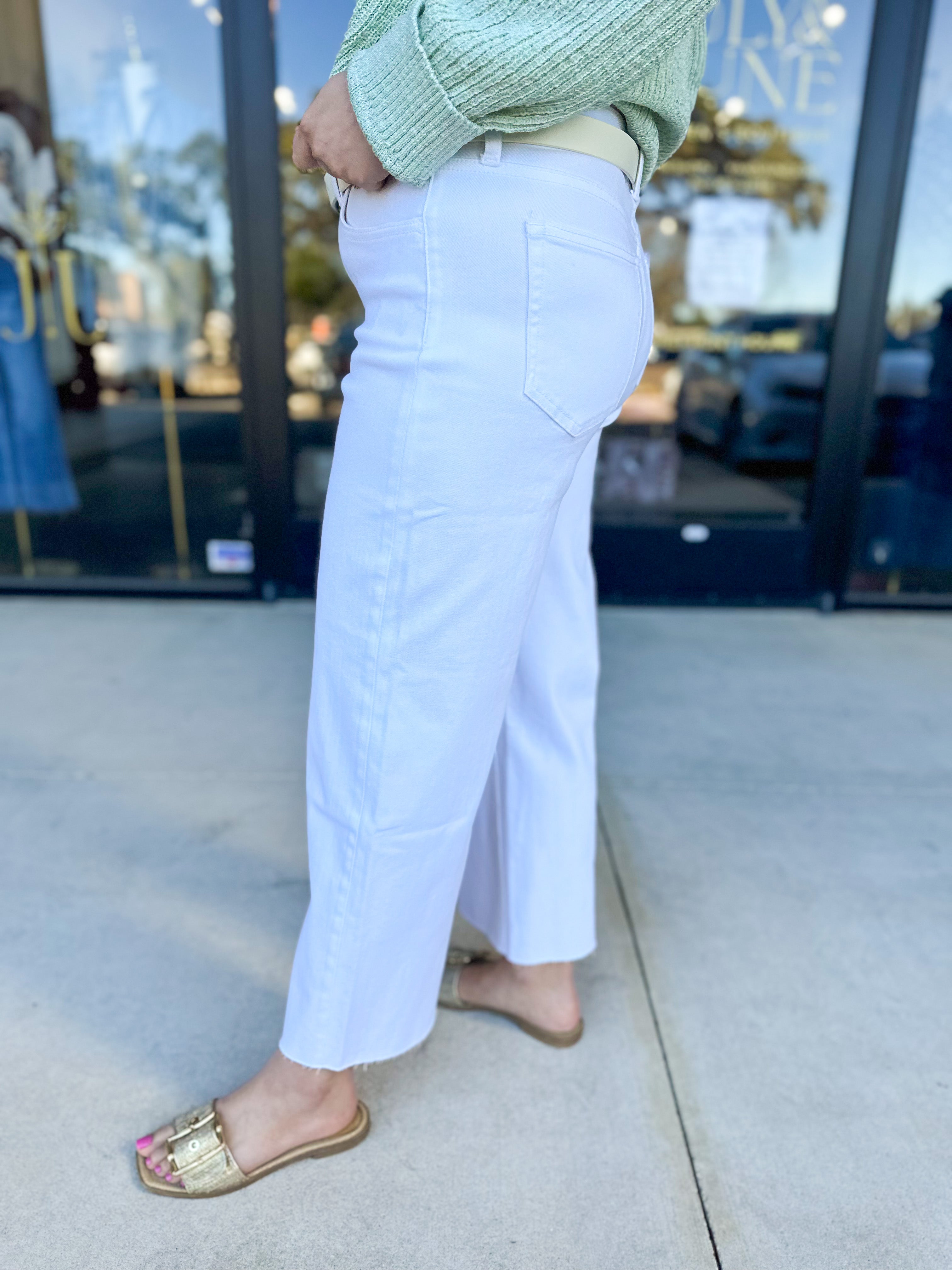 Vervet - High Rise Cropped Wide Leg White Jeans-400 Pants-VEVERT BY FLYING MONKEY-July & June Women's Fashion Boutique Located in San Antonio, Texas