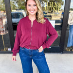 Soft Modal Bomber Jacket - Wine-300 Athleisure/Lounge-SKIES ARE BLUE-July & June Women's Fashion Boutique Located in San Antonio, Texas