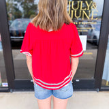Mary Square - Jasmine Red Blouse-200 Fashion Blouses-MARY SQUARE-July & June Women's Fashion Boutique Located in San Antonio, Texas