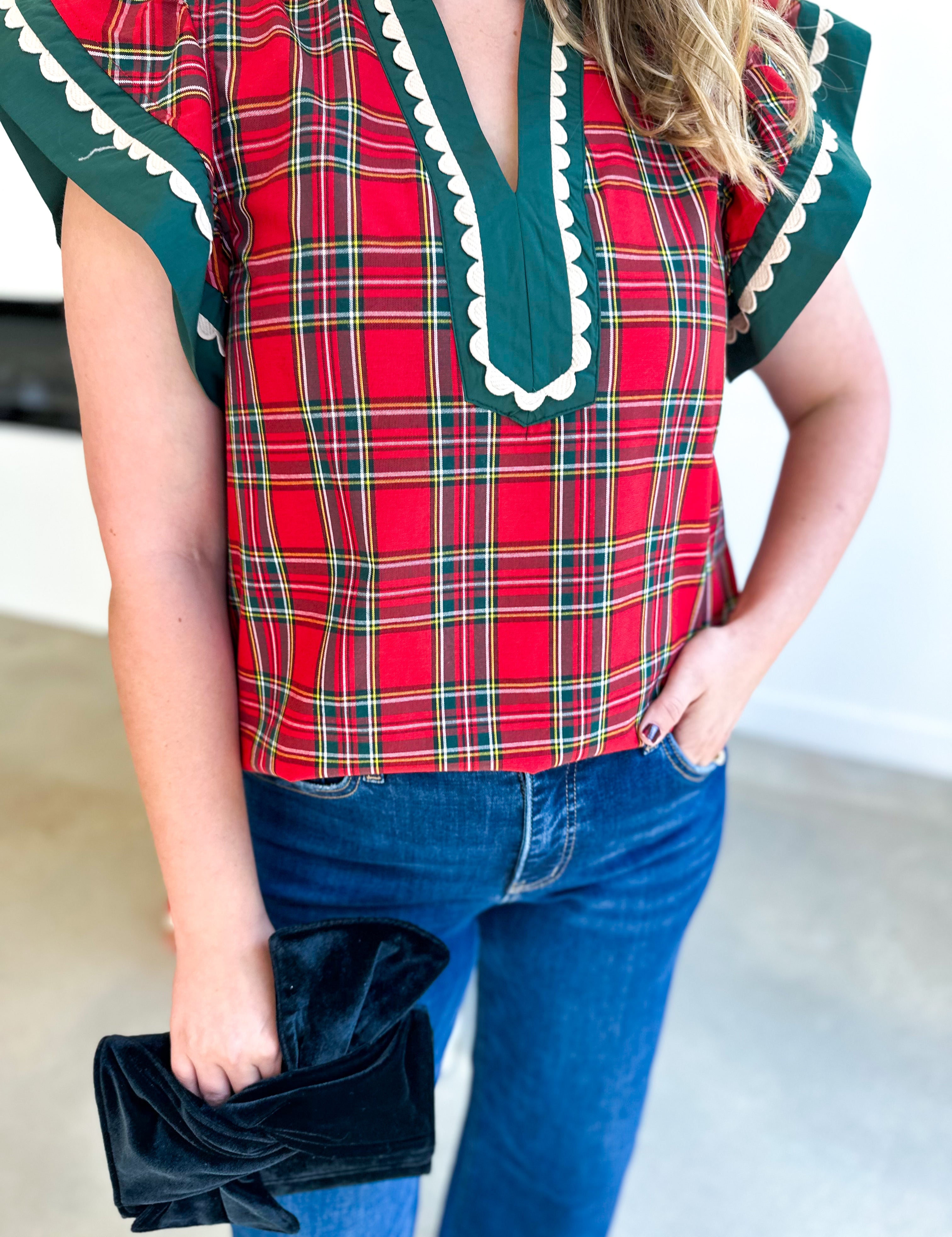 Classy Christmas Blouse-200 Fashion Blouses-ENTRO-July & June Women's Fashion Boutique Located in San Antonio, Texas