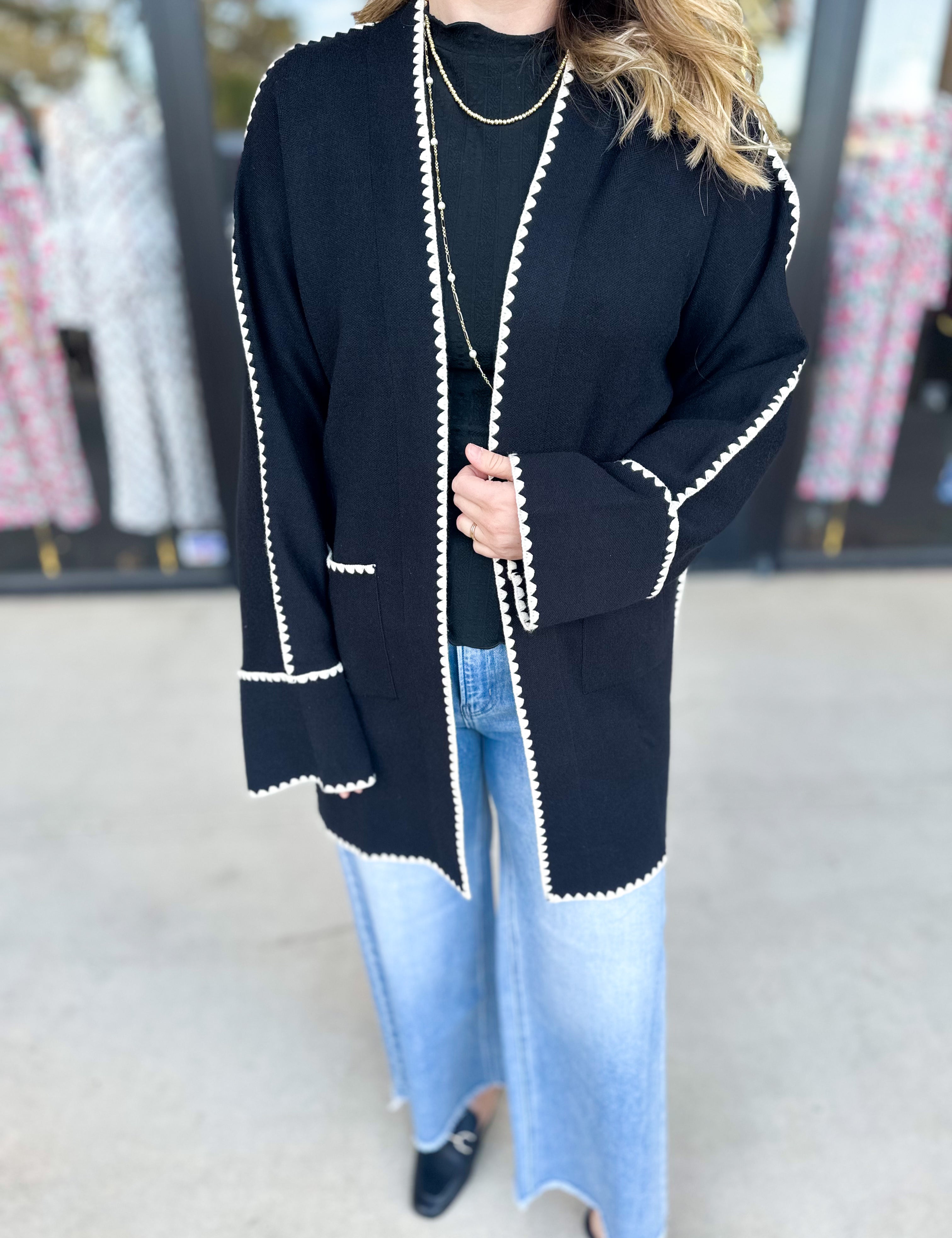 THML - Black Contrast Cardigan-230 Sweaters/Cardis-THML-July & June Women's Fashion Boutique Located in San Antonio, Texas