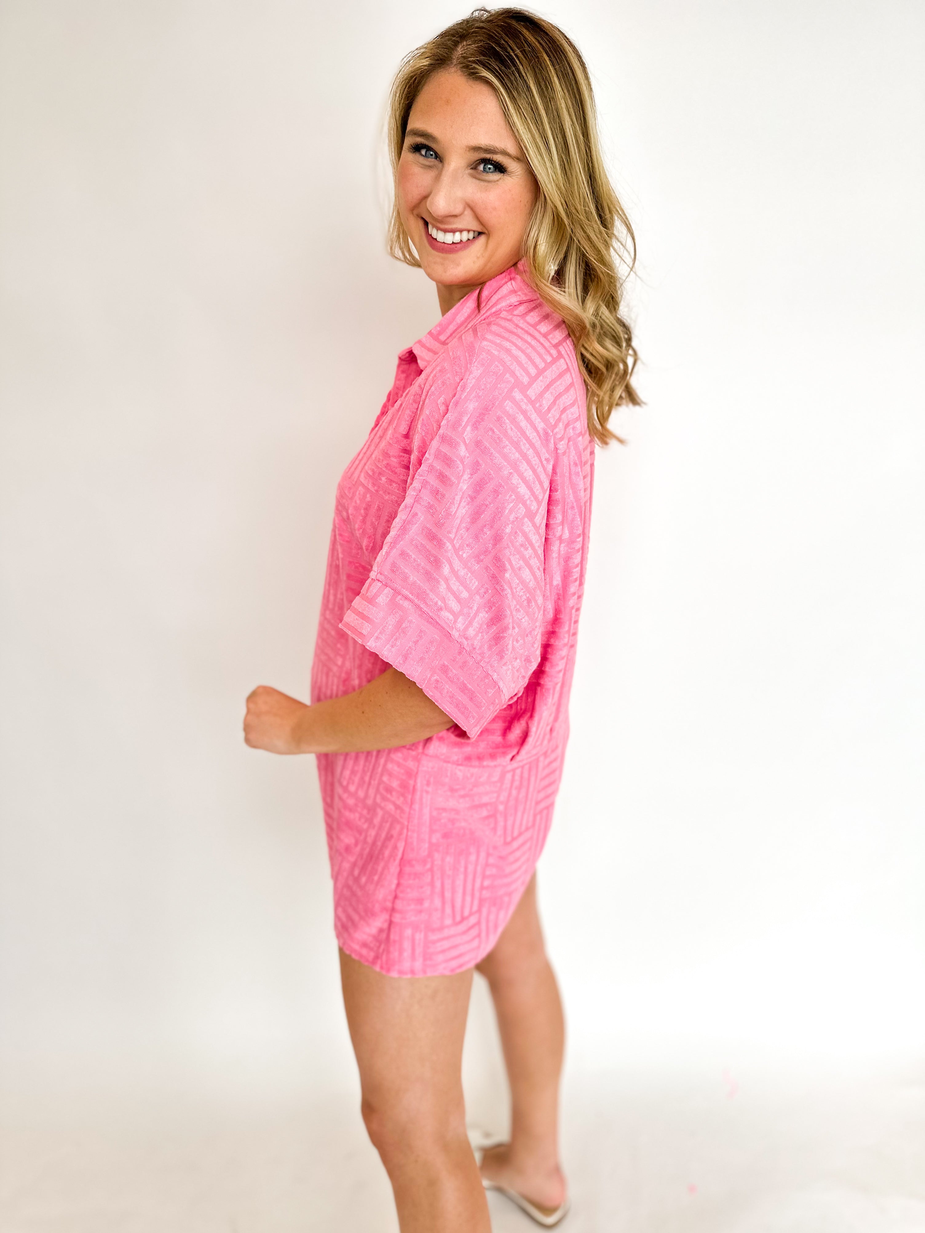 Hamptons Terry Cloth Romper - Pink-510 Mini-ENTRO-July & June Women's Fashion Boutique Located in San Antonio, Texas