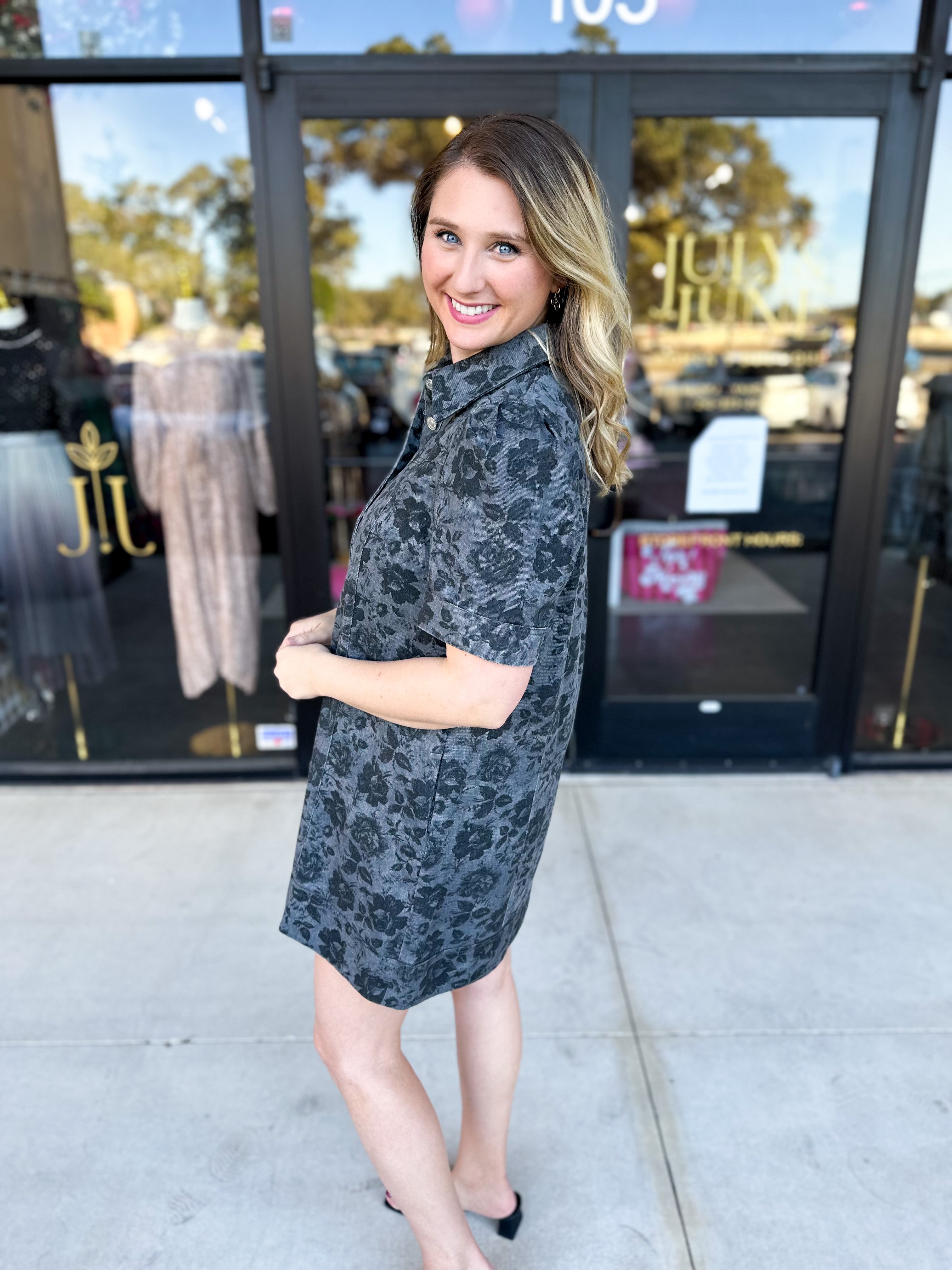 The Rosie Denim Mini Dress - Charcoal-510 Mini-ENTRO-July & June Women's Fashion Boutique Located in San Antonio, Texas