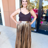 Bronze Midi Skirt-410 Shorts/Skirts-SKIES ARE BLUE-July & June Women's Fashion Boutique Located in San Antonio, Texas
