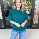 The Ella Knit Sweater Top - Teal-230 Sweaters/Cardis-JODIFL-July & June Women's Fashion Boutique Located in San Antonio, Texas