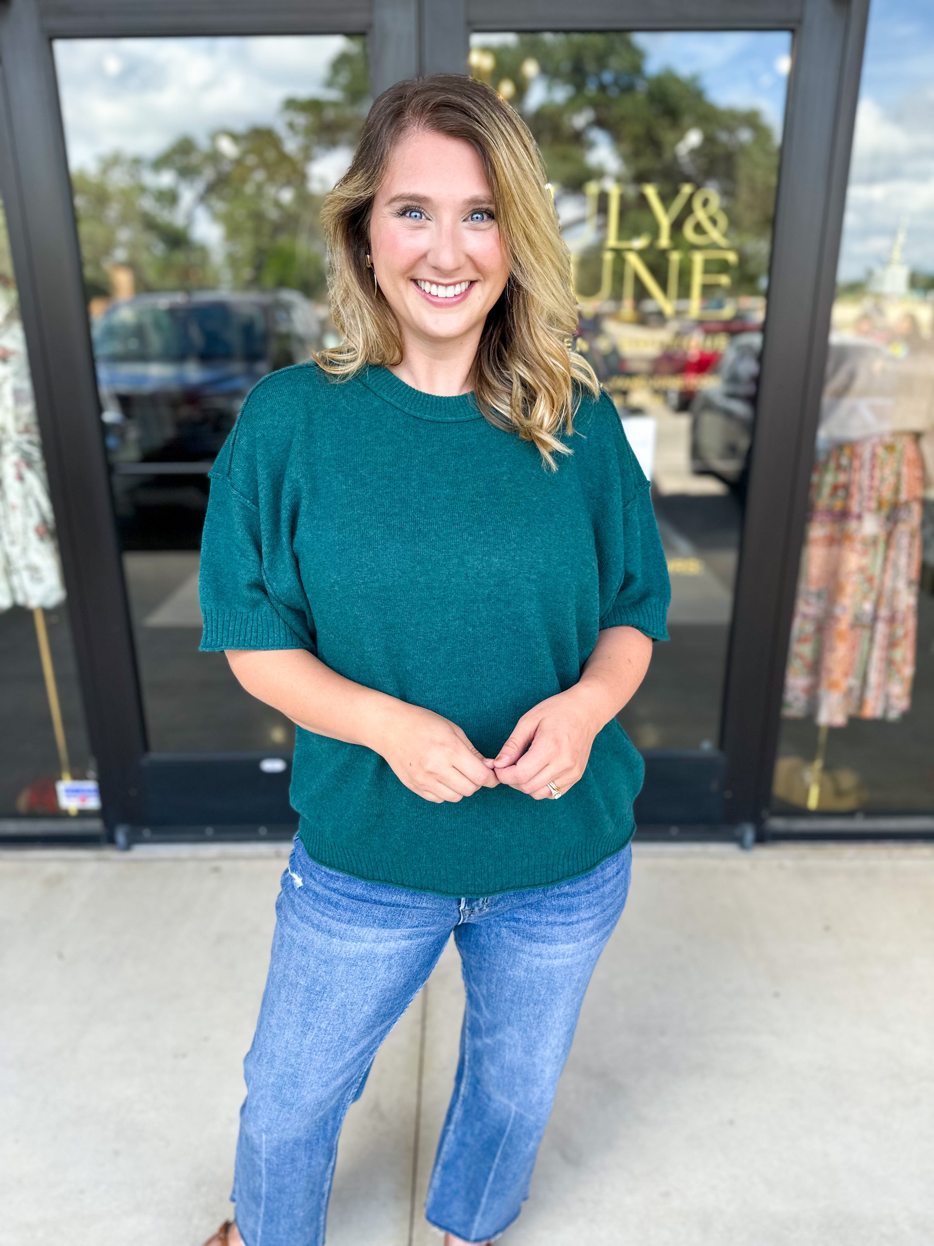 The Ella Knit Sweater Top - Teal-230 Sweaters/Cardis-JODIFL-July & June Women's Fashion Boutique Located in San Antonio, Texas