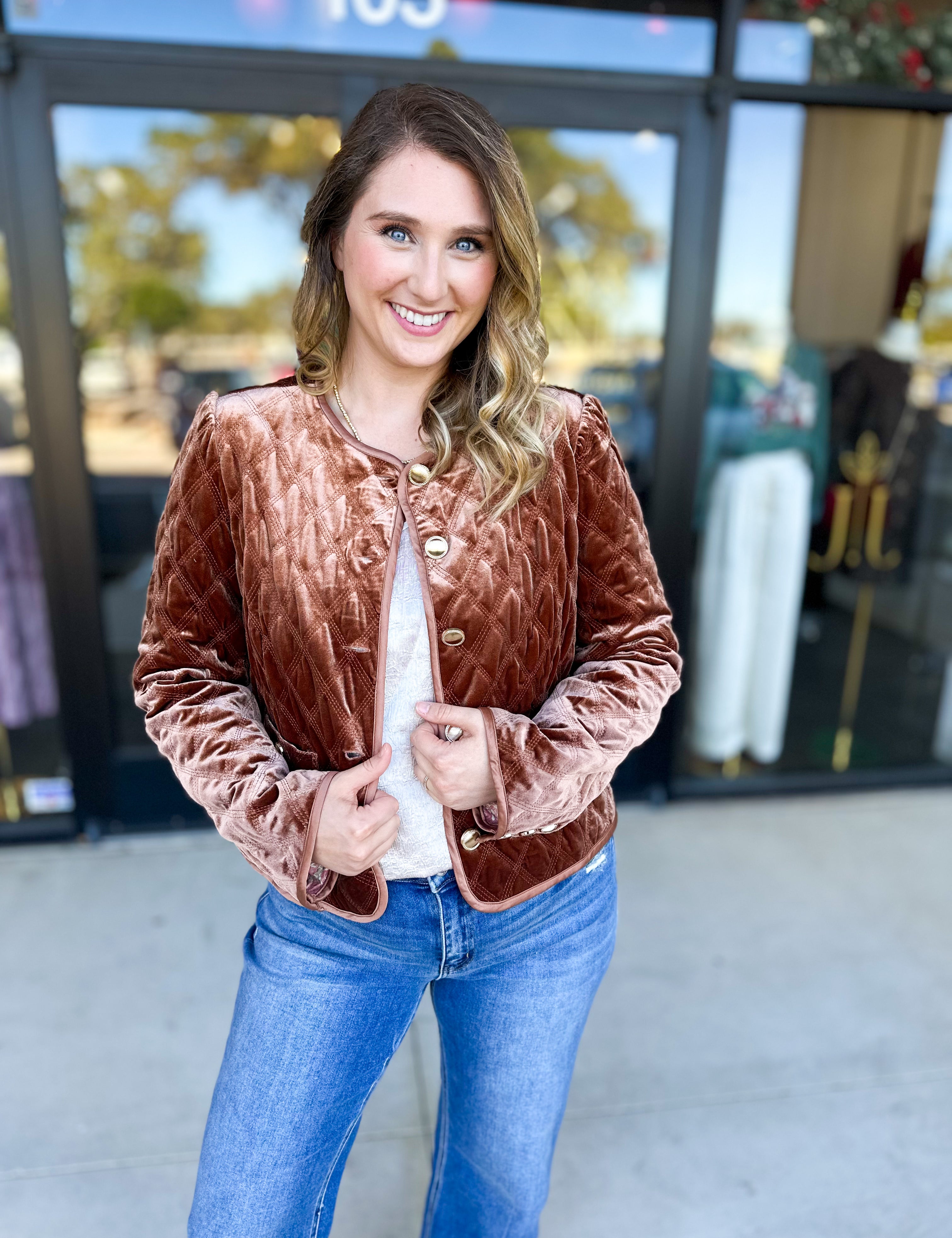 Golden Quilted Jacket-600 Outerwear-FATE-July & June Women's Fashion Boutique Located in San Antonio, Texas