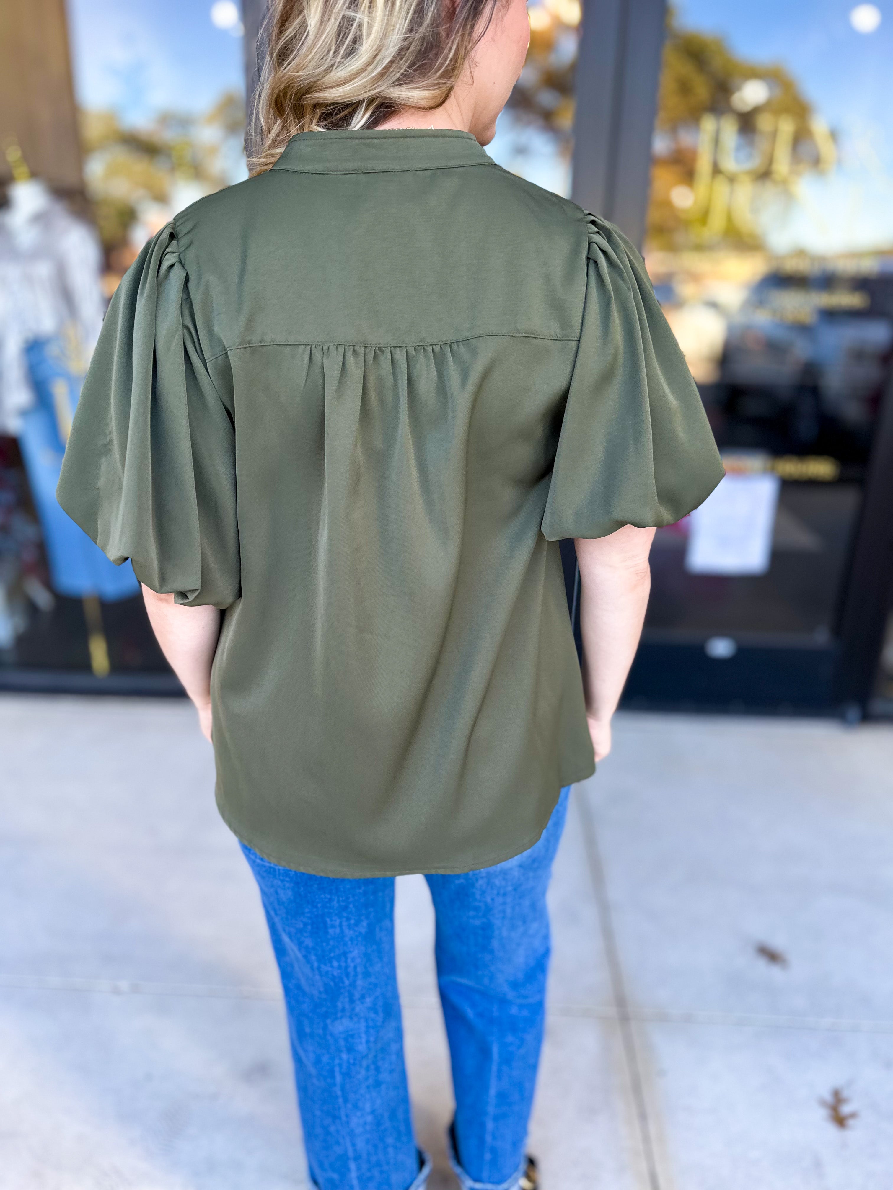 Back To Work Blouse - Olive-200 Fashion Blouses-JODIFL-July & June Women's Fashion Boutique Located in San Antonio, Texas