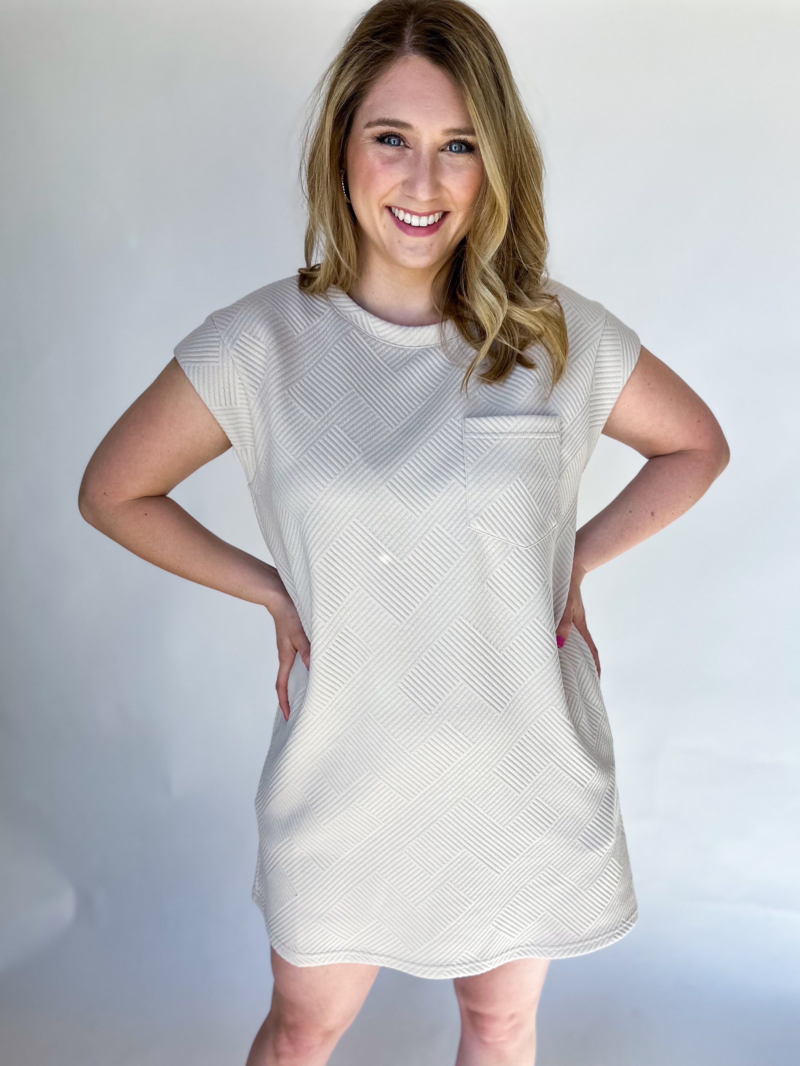 Textured T-Shirt Dress - Sand-510 Mini-ENTRO-July & June Women's Fashion Boutique Located in San Antonio, Texas