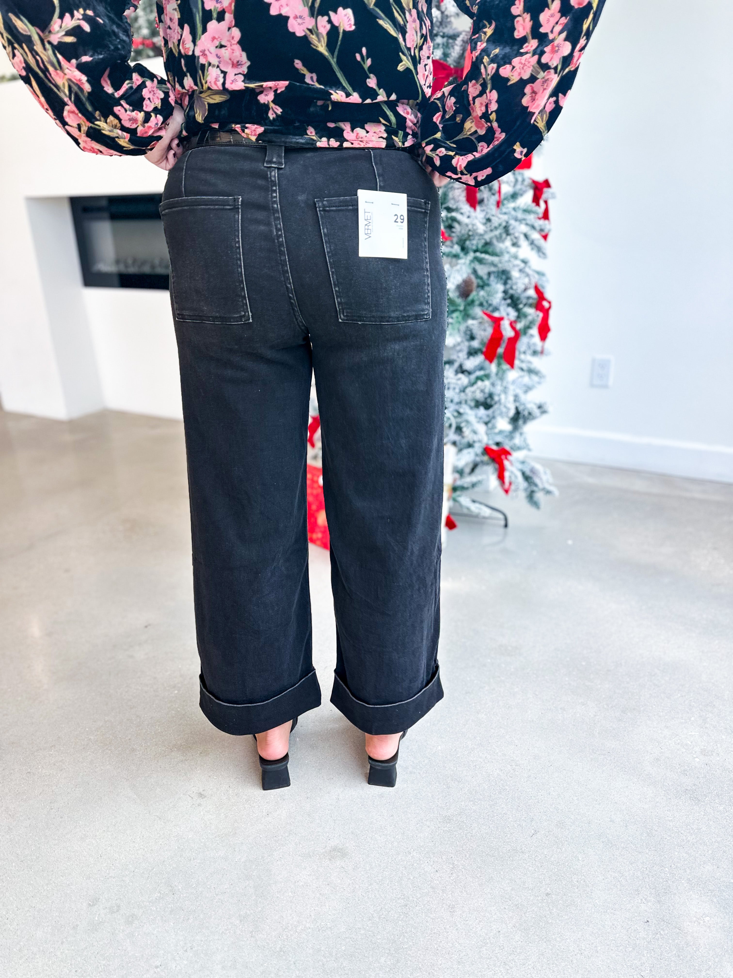 Vervet - High Rise Black Cuffed Wide Leg Jeans-400 Pants-VEVERT BY FLYING MONKEY-July & June Women's Fashion Boutique Located in San Antonio, Texas