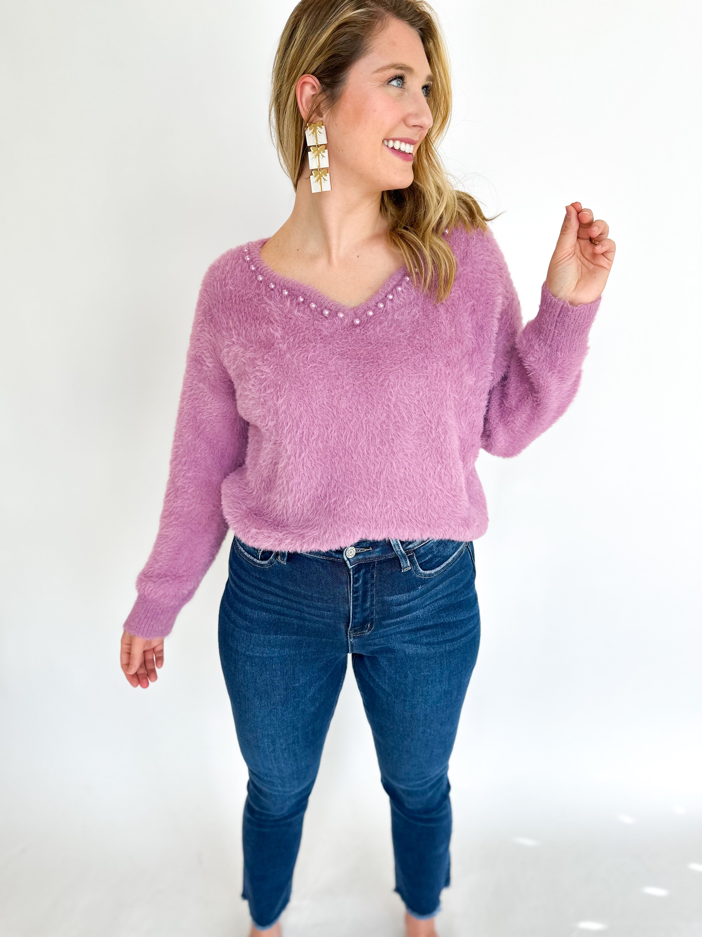 Pearl Fuzzy Sweater- Lilac-230 Sweaters/Cardis-LISTICLE-July & June Women's Fashion Boutique Located in San Antonio, Texas