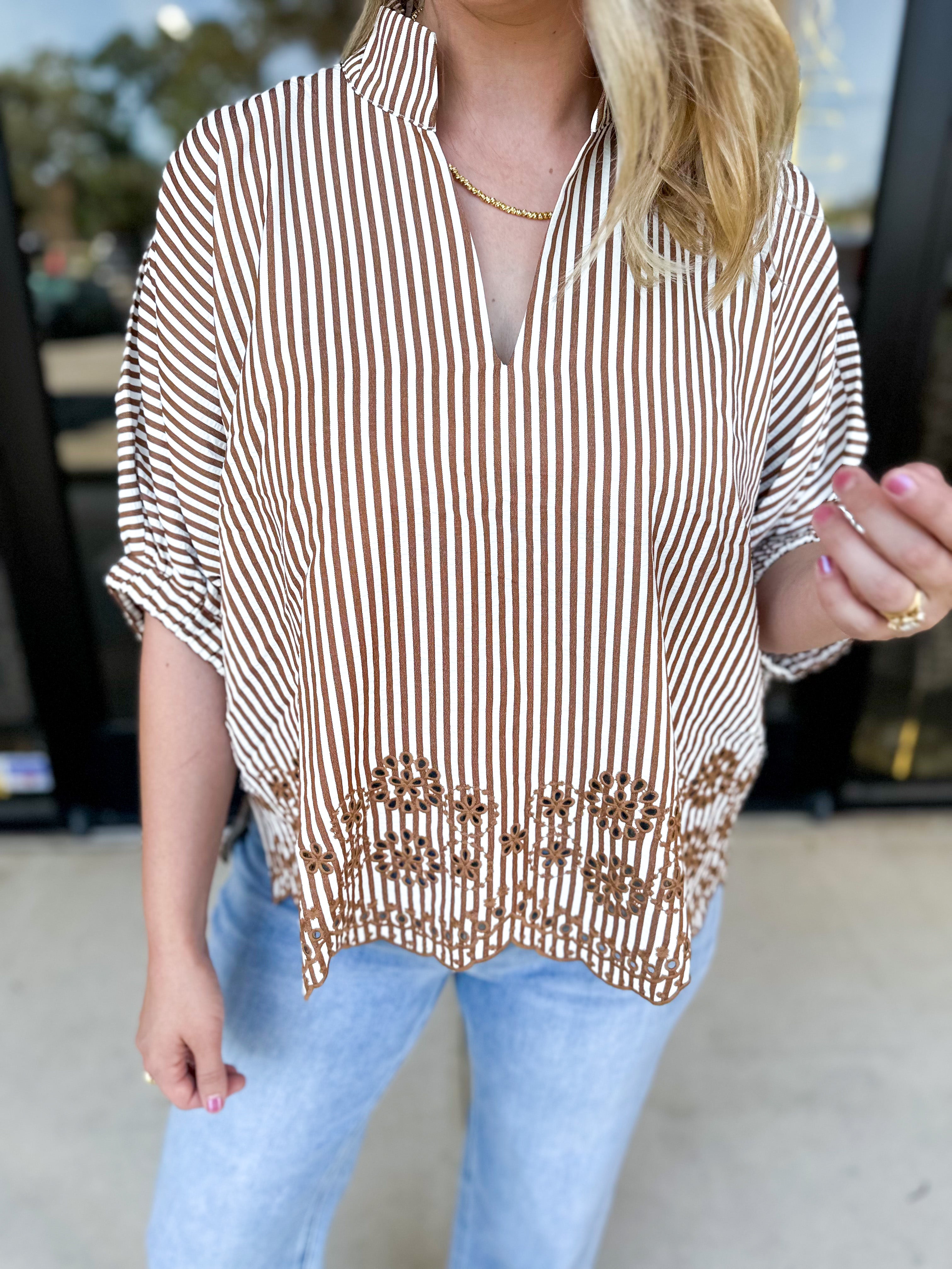 Floral Crochet Oversized Blouse - Carmel-200 Fashion Blouses-ENTRO-July & June Women's Fashion Boutique Located in San Antonio, Texas