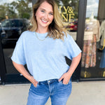 The Ella Knit Sweater Top - Powder Blue-230 Sweaters/Cardis-JODIFL-July & June Women's Fashion Boutique Located in San Antonio, Texas