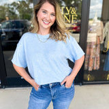 The Ella Knit Sweater Top - Powder Blue-230 Sweaters/Cardis-JODIFL-July & June Women's Fashion Boutique Located in San Antonio, Texas