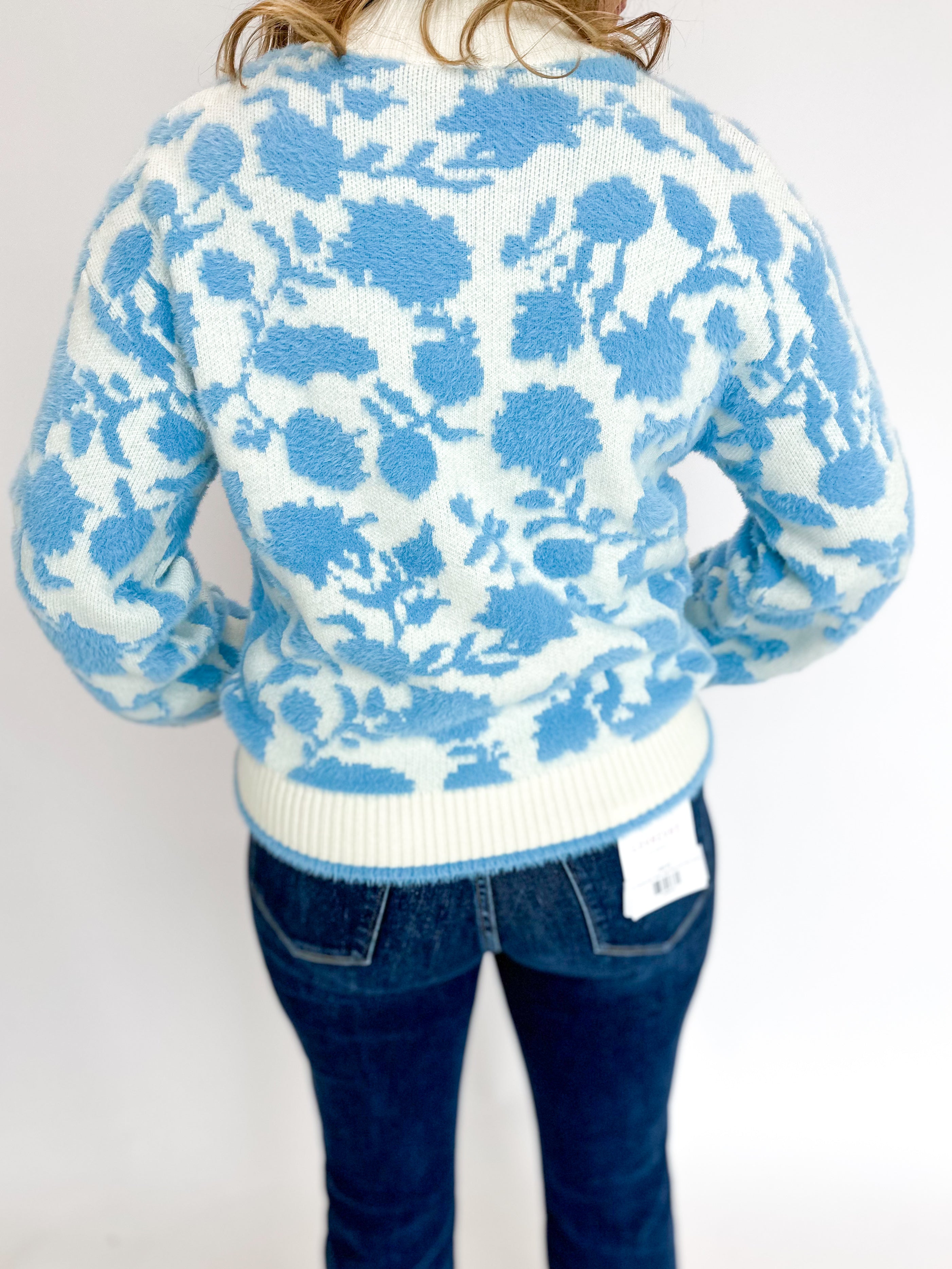 Bold Blue Floral Sweater Top-230 Sweaters/Cardis-SEE AND BE SEEN-July & June Women's Fashion Boutique Located in San Antonio, Texas