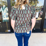 Mint & Mocha Blouse-200 Fashion Blouses-ENTRO-July & June Women's Fashion Boutique Located in San Antonio, Texas