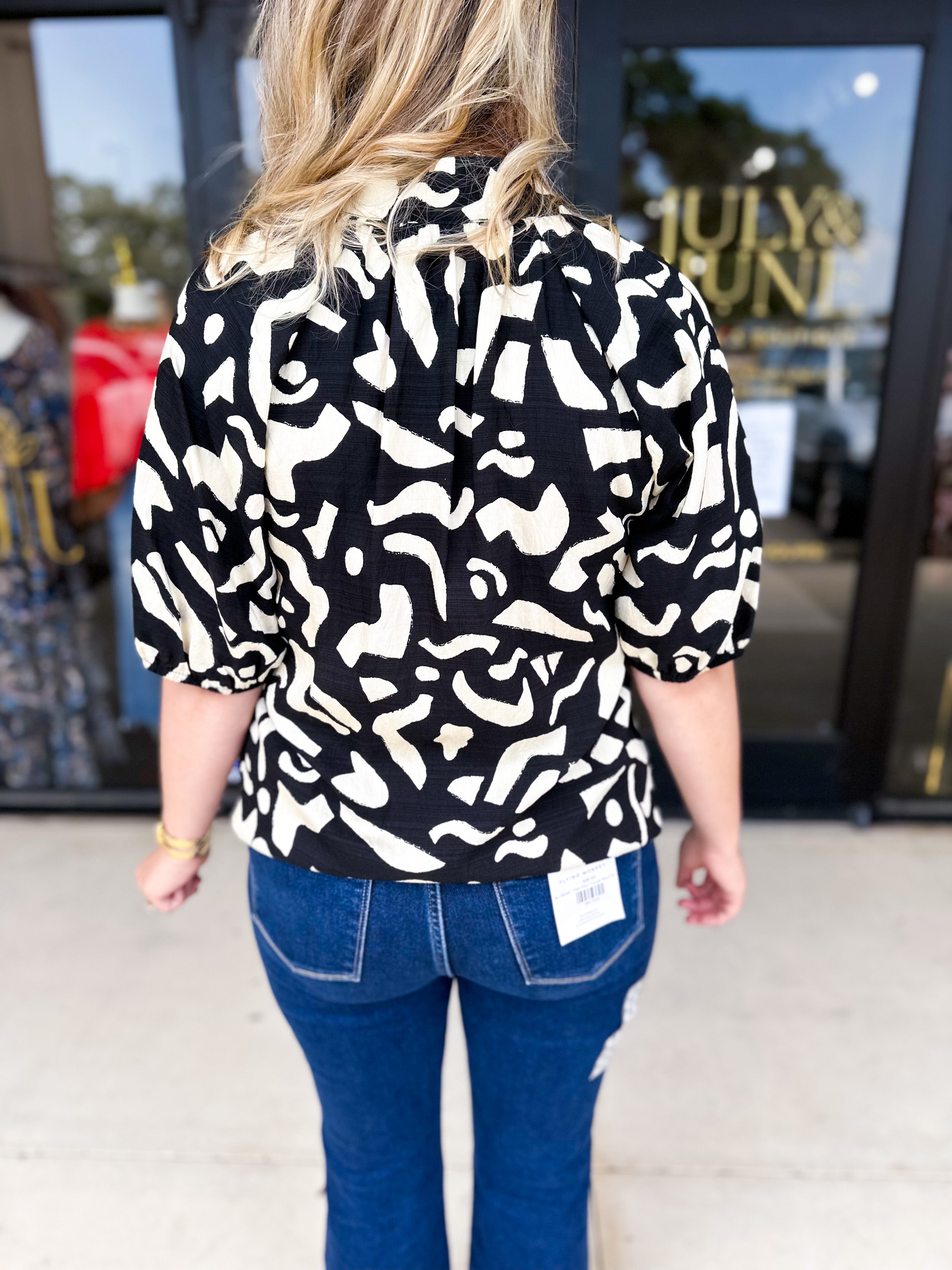THML - Earth Tones Abstract Blouse-200 Fashion Blouses-THML-July & June Women's Fashion Boutique Located in San Antonio, Texas