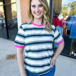 Kelly Green & Pink Tee-210 Casual Blouses-POLOGRAM-July & June Women's Fashion Boutique Located in San Antonio, Texas