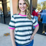 Kelly Green & Pink Tee-210 Casual Blouses-POLOGRAM-July & June Women's Fashion Boutique Located in San Antonio, Texas