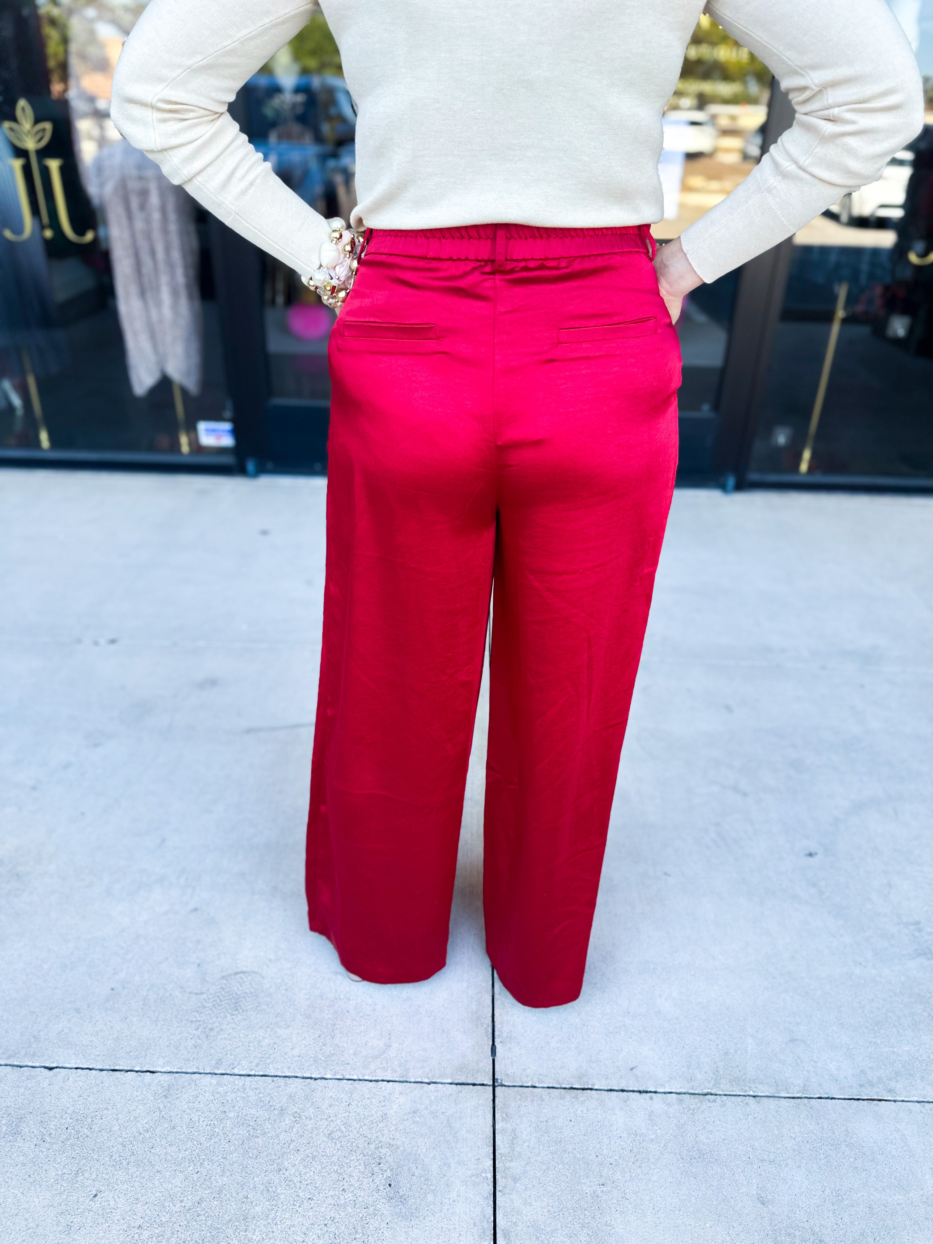 Chic Stain Trouser Pant - Red-400 Pants-SKIES ARE BLUE-July & June Women's Fashion Boutique Located in San Antonio, Texas