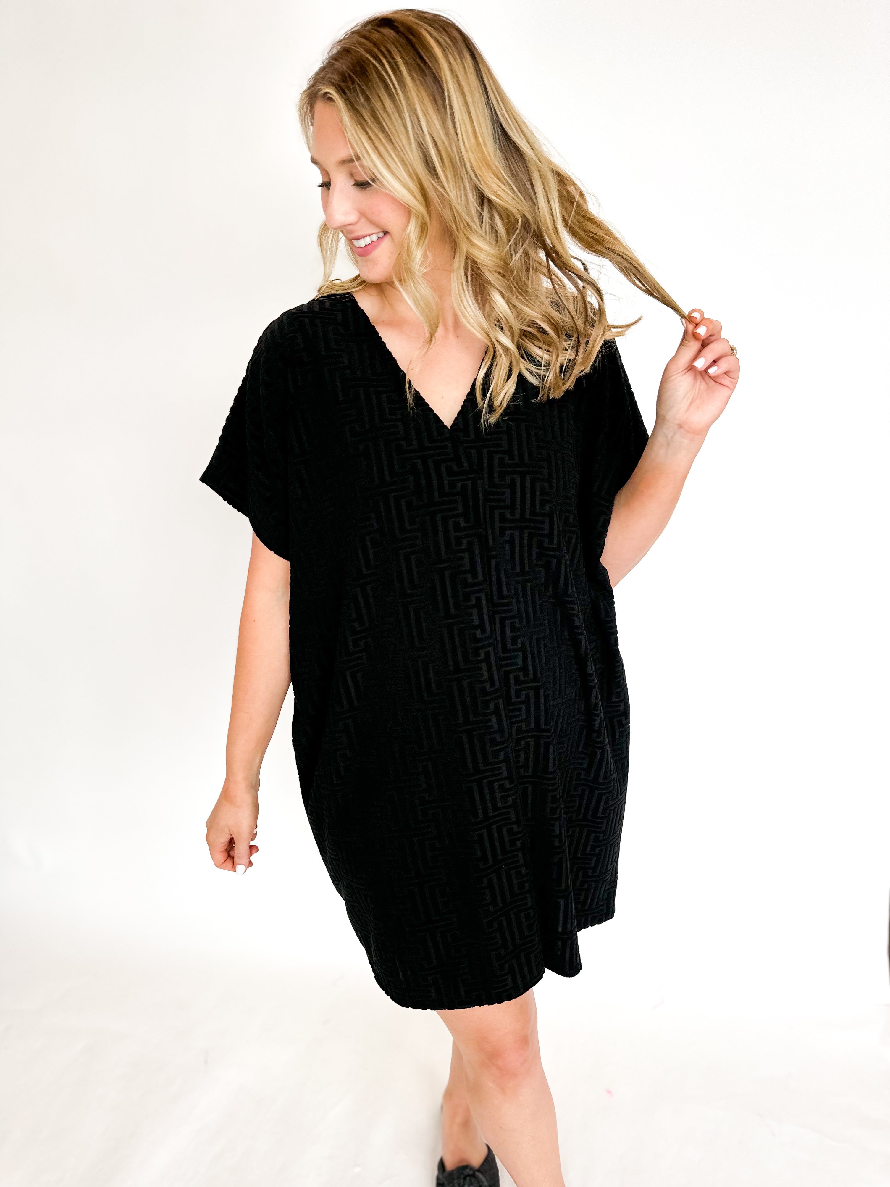 Terry Cloth Cover Up - Black-210 Casual Blouses-ENTRO-July & June Women's Fashion Boutique Located in San Antonio, Texas