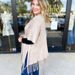 Oatmeal Fringe Wrap Cardigan-230 Sweaters/Cardis-SKIES ARE BLUE-July & June Women's Fashion Boutique Located in San Antonio, Texas