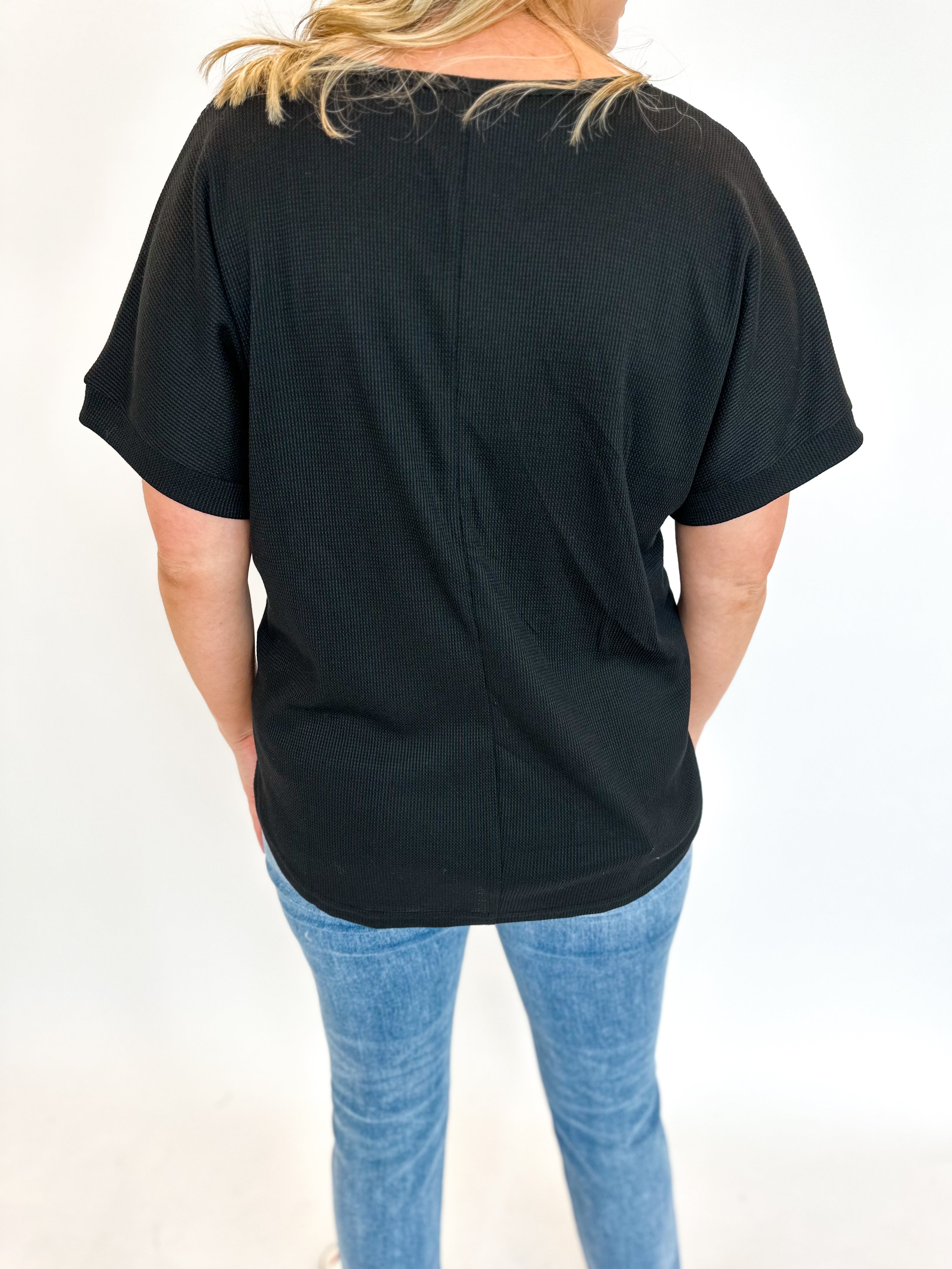 Casual V-Neck Tee - Black-210 Casual Blouses-JODIFL-July & June Women's Fashion Boutique Located in San Antonio, Texas