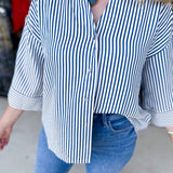 Chic Stripe Blouse - Indigo-200 Fashion Blouses-ENTRO-July & June Women's Fashion Boutique Located in San Antonio, Texas