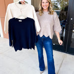 Scalloped Sweater Top - Taupe-230 Sweaters/Cardis-ENTRO-July & June Women's Fashion Boutique Located in San Antonio, Texas