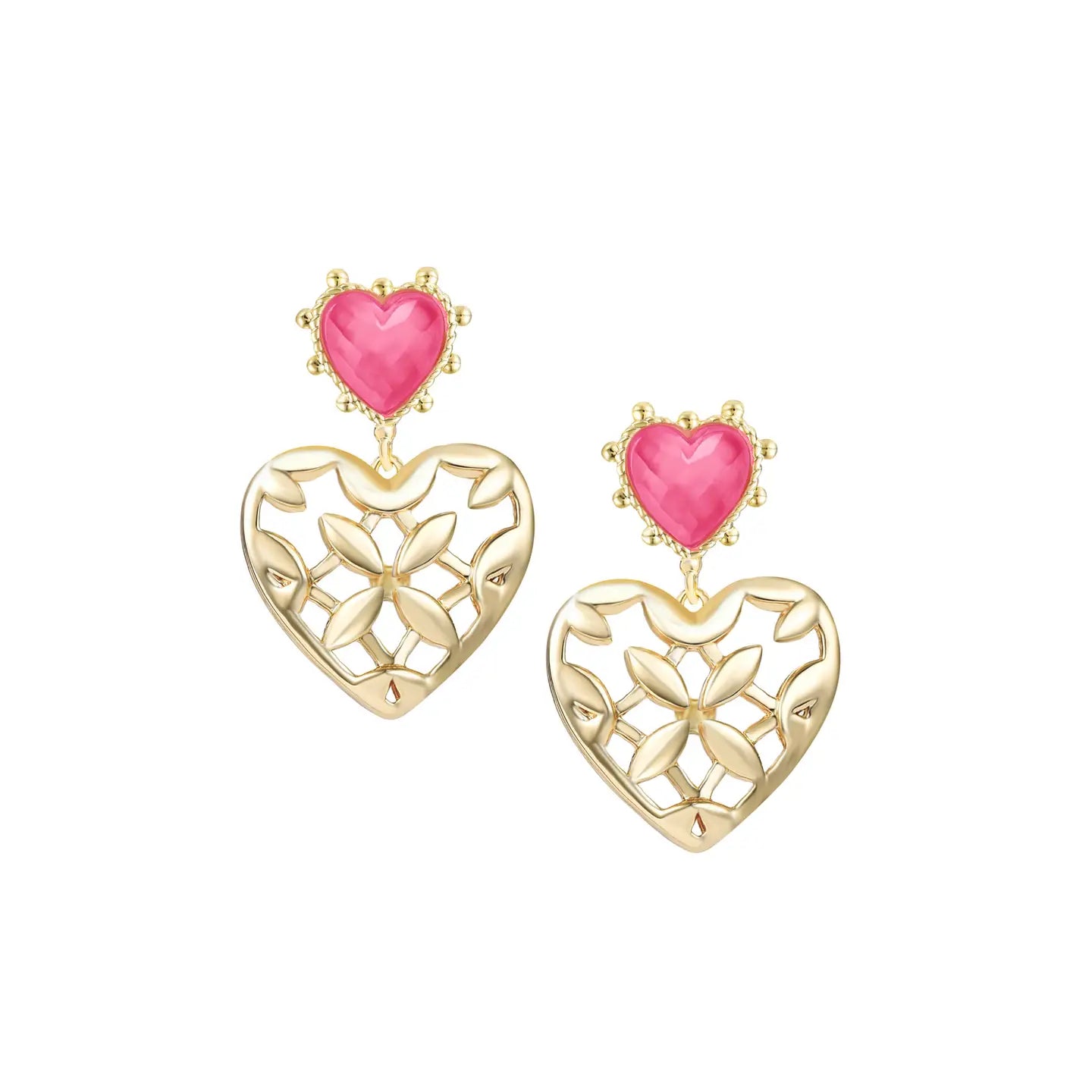 Natalie Wood - Adorned Heart Statement Earrings in Pink Enamel-110 Jewelry & Hair-Natalie Wood-July & June Women's Fashion Boutique Located in San Antonio, Texas