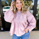 The Lace Details Blouse Long Sleeve - Blush-200 Fashion Blouses-FATE-July & June Women's Fashion Boutique Located in San Antonio, Texas