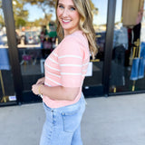 Short Sleeve Stripped Sweater Top - Melon-230 Sweaters/Cardis-ALLIE ROSE-July & June Women's Fashion Boutique Located in San Antonio, Texas
