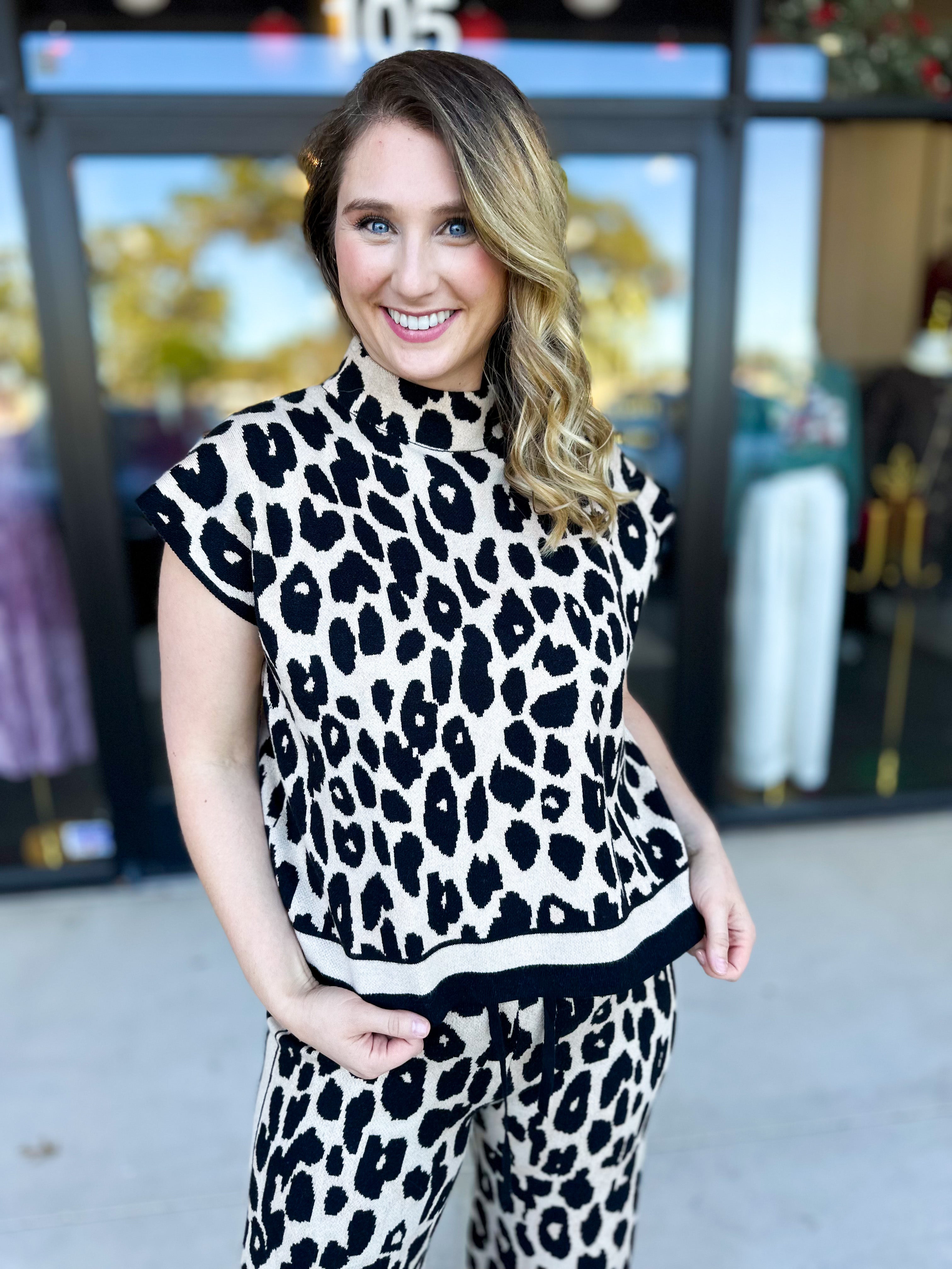 Luxurious Cheetah Knit Pant Set-300 Athleisure/Lounge-ENTRO-July & June Women's Fashion Boutique Located in San Antonio, Texas