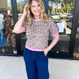 Varsity Leopard Sweater Top - Pink-210 Casual Blouses-ENTRO-July & June Women's Fashion Boutique Located in San Antonio, Texas