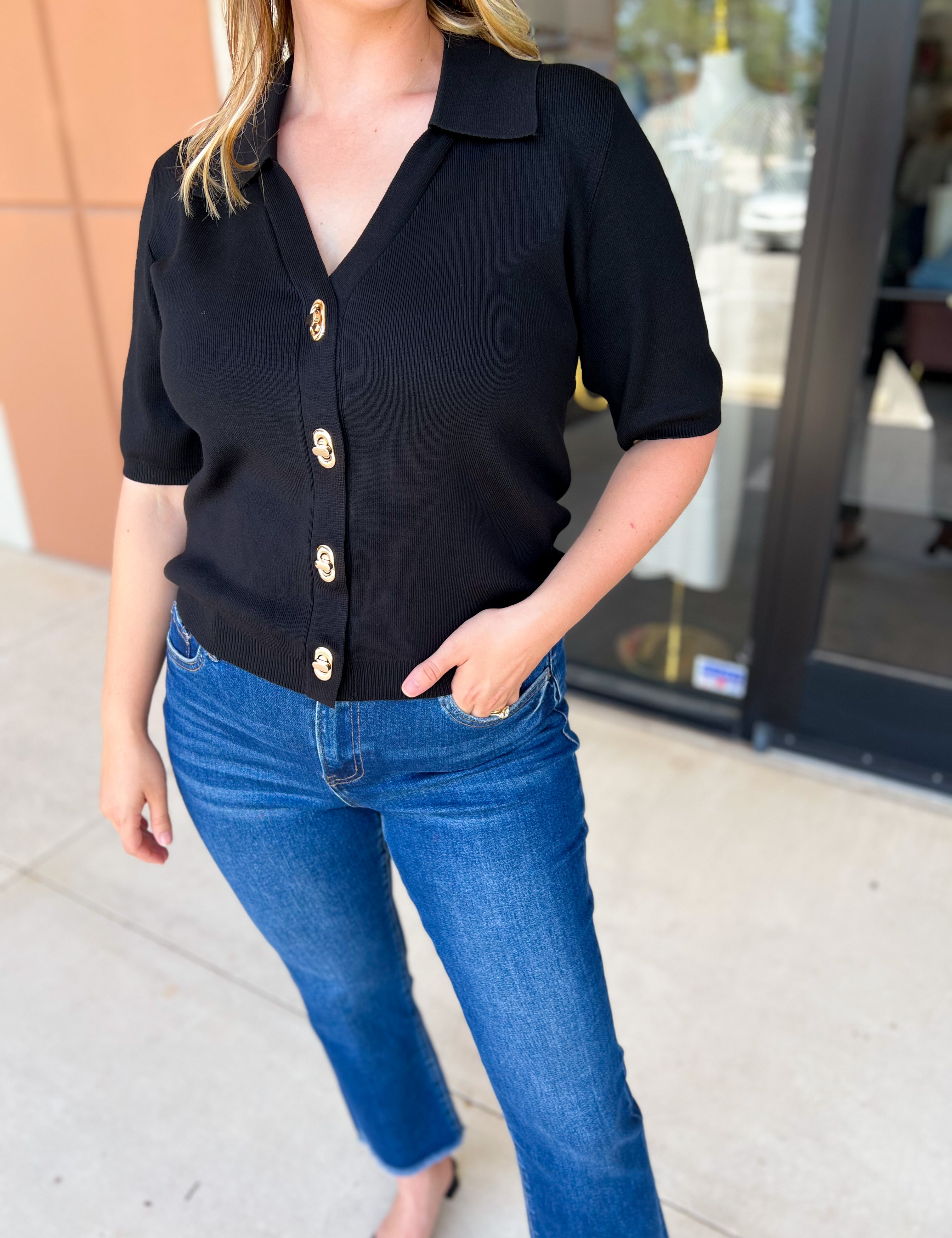 The Krissy Knit Top - Black-200 Fashion Blouses-SKIES ARE BLUE-July & June Women's Fashion Boutique Located in San Antonio, Texas