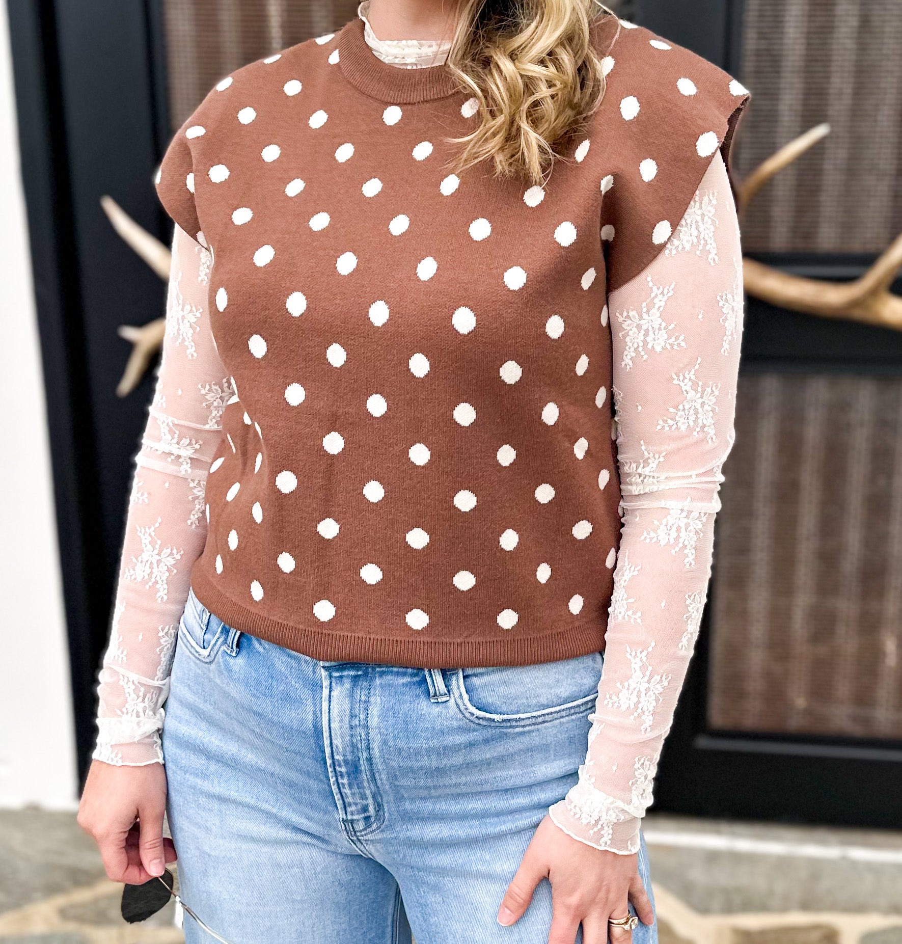 Sheer Long Sleeve Layering Top - White Lace-200 Fashion Blouses-VEVERET CLOTHING-July & June Women's Fashion Boutique Located in San Antonio, Texas