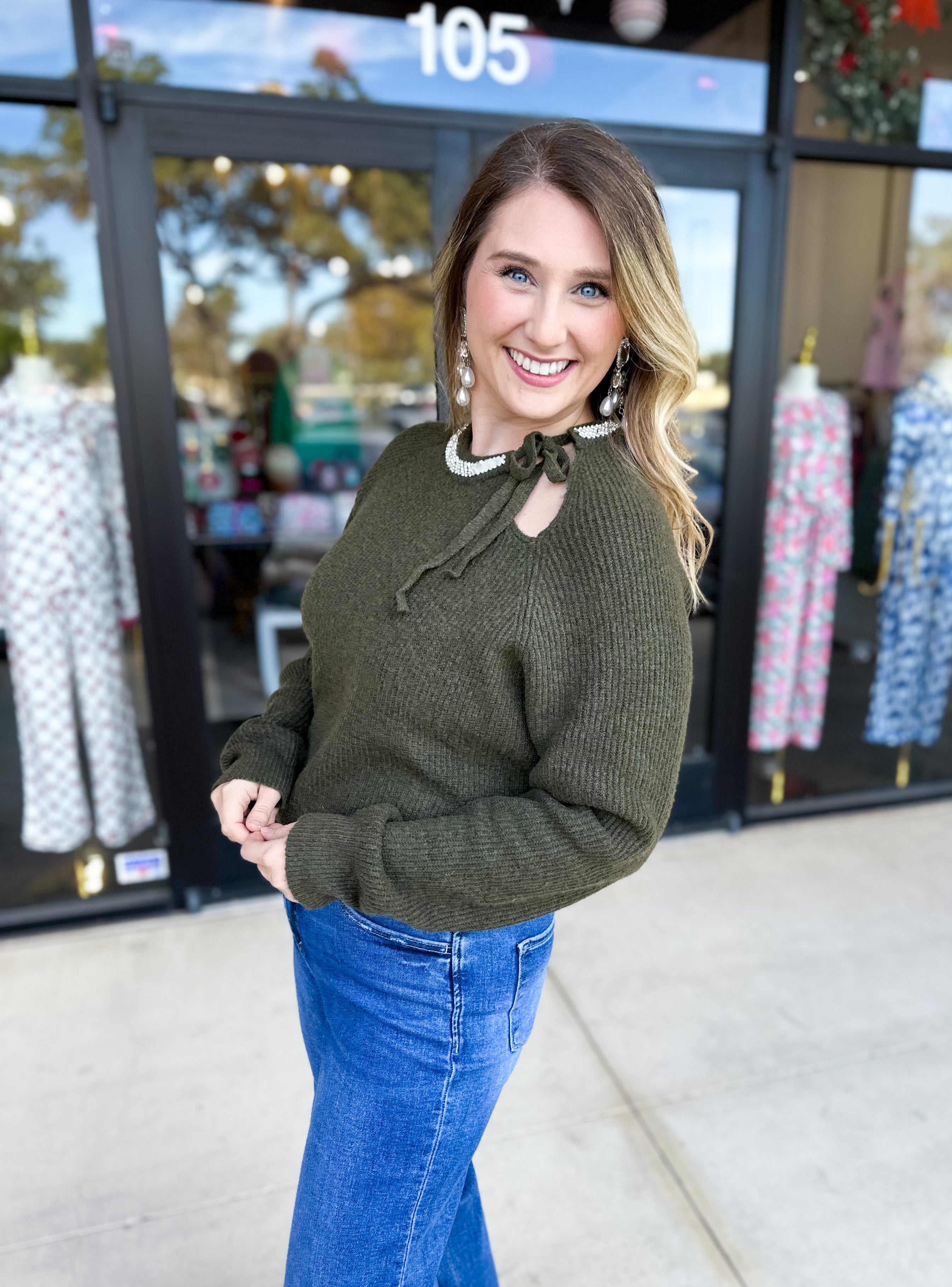 THML - The Chloe Rhinestone Detail Sweater-230 Sweaters/Cardis-THML-July & June Women's Fashion Boutique Located in San Antonio, Texas