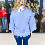 Soft Scalloped Top - Denim Blue-200 Fashion Blouses-JODIFL-July & June Women's Fashion Boutique Located in San Antonio, Texas