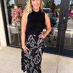 Black & White Abstract Floral Midi Dress-500 Midi-SKIES ARE BLUE-July & June Women's Fashion Boutique Located in San Antonio, Texas