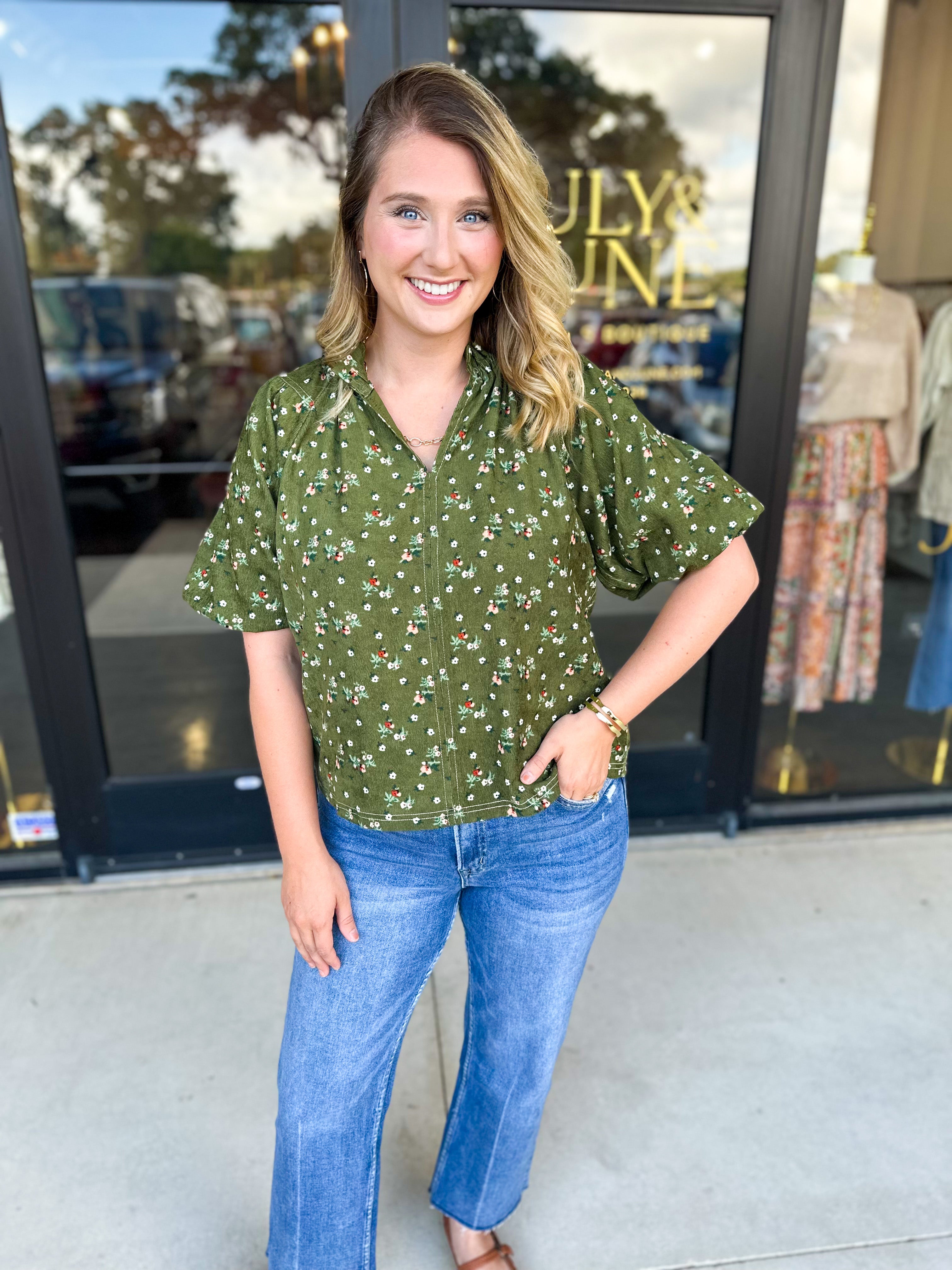 THML - Floral Suede Blouse-200 Fashion Blouses-THML-July & June Women's Fashion Boutique Located in San Antonio, Texas