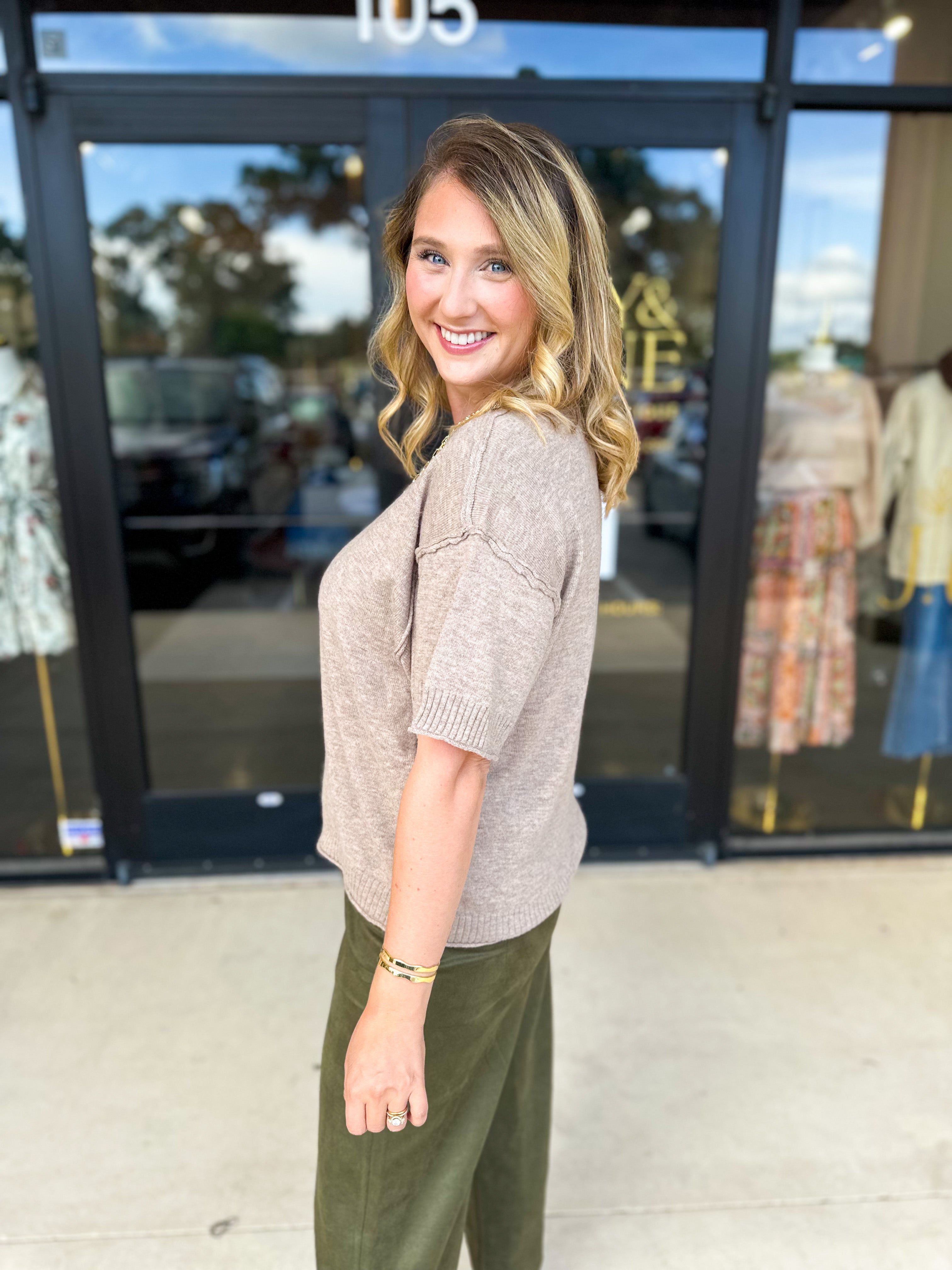The Ella Knit Sweater Top - Mocha-230 Sweaters/Cardis-JODIFL-July & June Women's Fashion Boutique Located in San Antonio, Texas