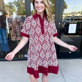 Burgundy Embroidered Mini Dress-510 Mini-ENTRO-July & June Women's Fashion Boutique Located in San Antonio, Texas